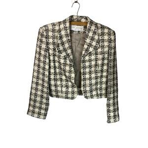 Doncaster Silk Tweed Cropped Jacket Blazer Cream Tan Black Career Workwear Sz 8